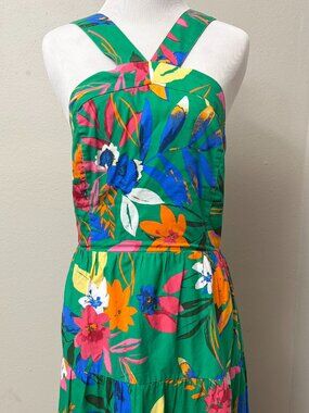 J.Crew Resortwear Green Floral Halter Midi Dress Size 10